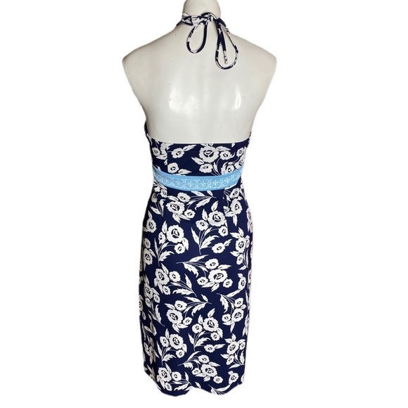 Ann Taylor Loft Dress Navy White Floral Halter Size 0 - Picture 5 of 6